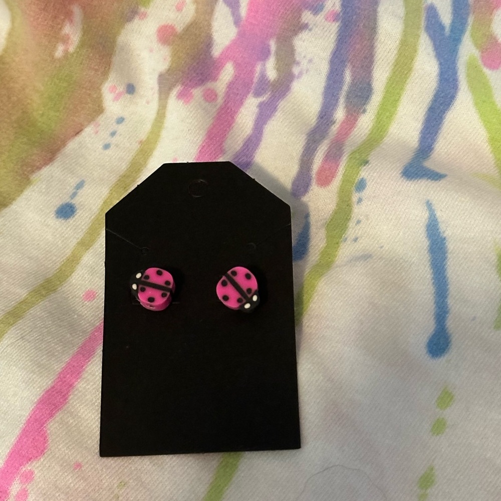 Pink Ladybug Kids Earrings